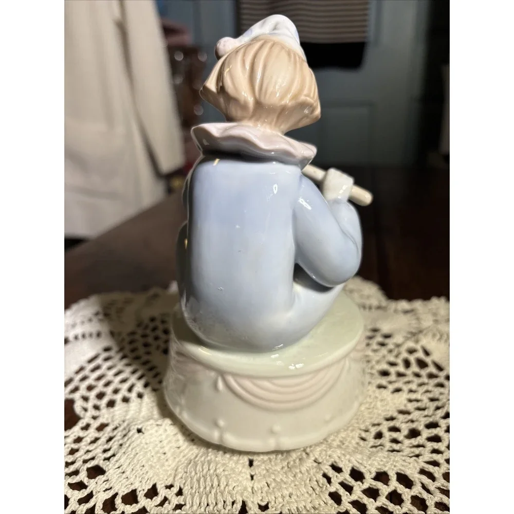 Paul Sebastian Clown Playing Flute with Dog Porcelain Figurine Music Box 7.5